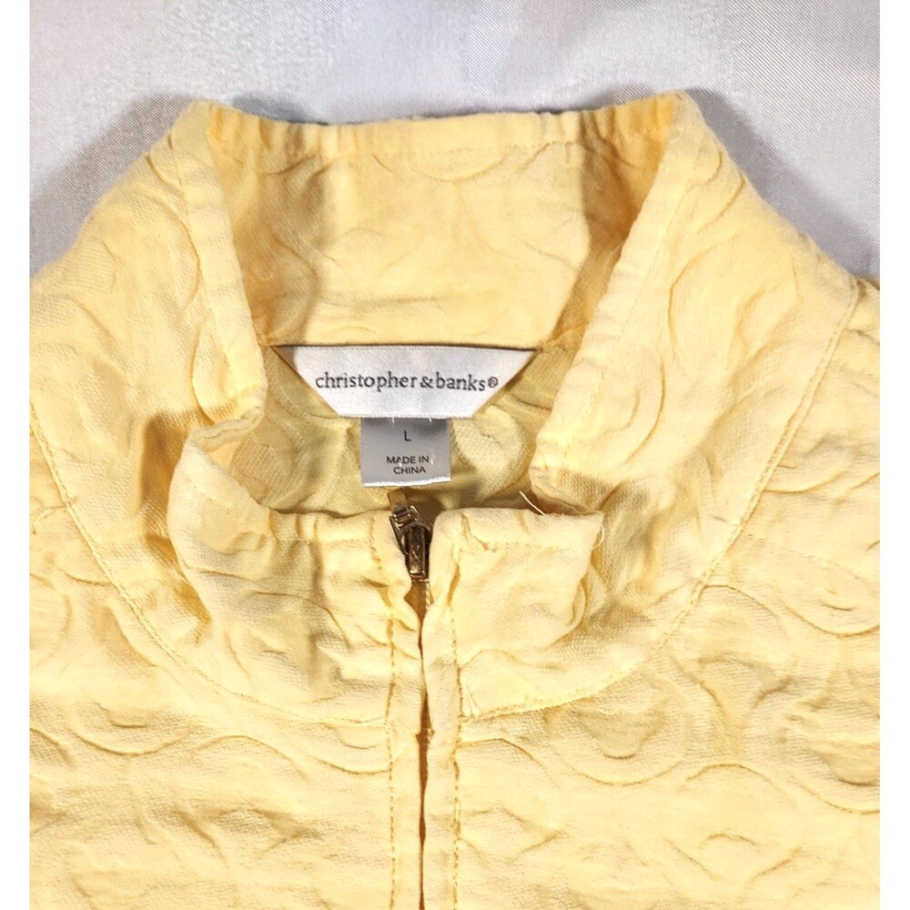 Christopher & Banks Jacket Womens Large Yellow Textured Floral Zip Lightweight - Picture 5 of 11